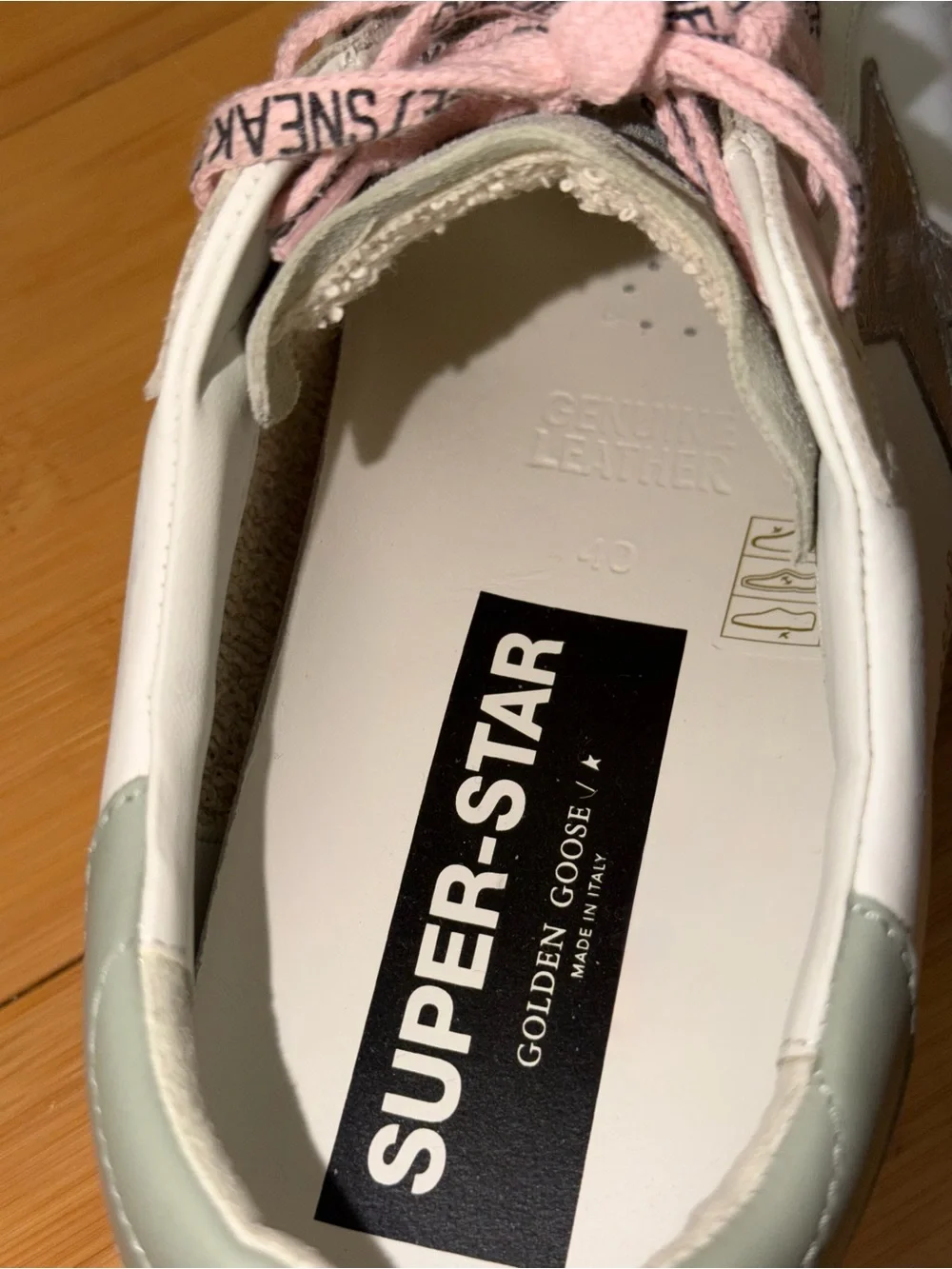 Golden Goose White Sneakers with Silver Star and Pink Laces